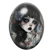 Cabochon en Verre Illustré Femme Gothique 13x18, 18x25 ou 30x40mm  pour la Création de Bijoux Fantaisie - DIY