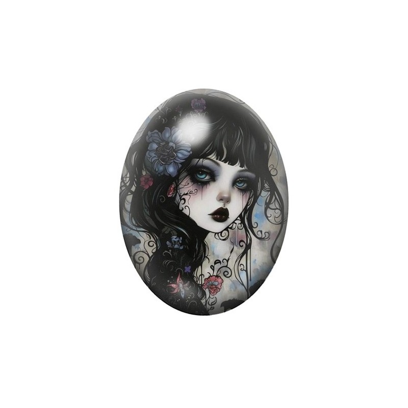 Cabochon en Verre Illustré Femme Gothique 13x18, 18x25 ou 30x40mm