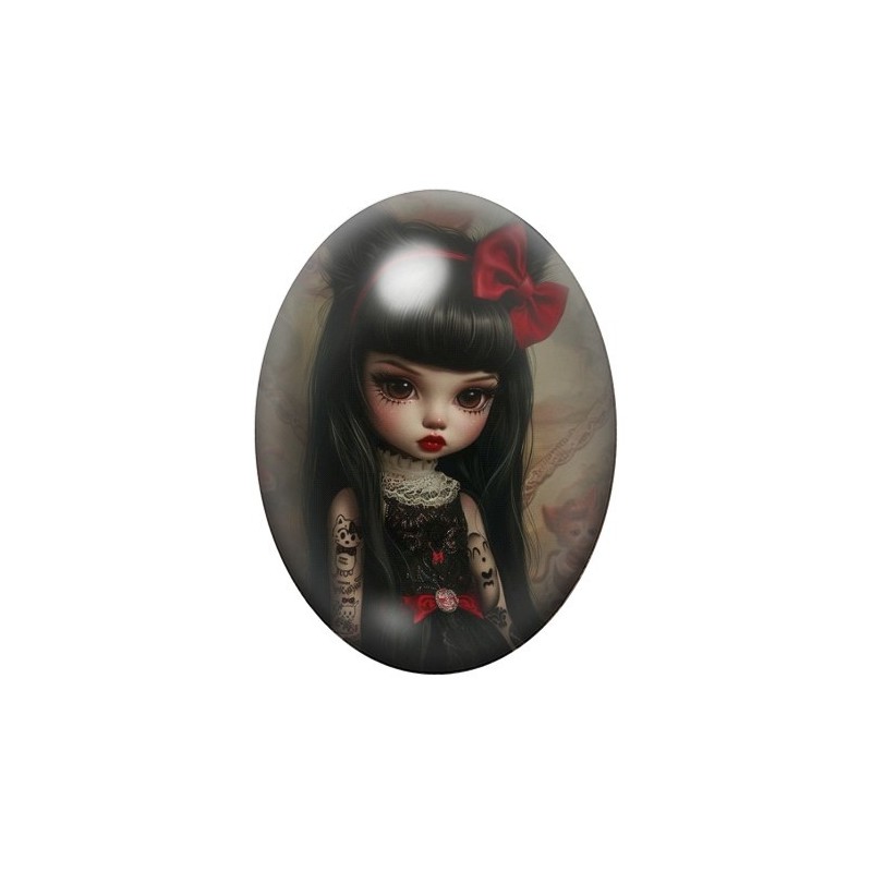 Cabochon en Verre Illustré Petite Fille Tatouée Gothique 13x18, 18x25 ou 30x40mm