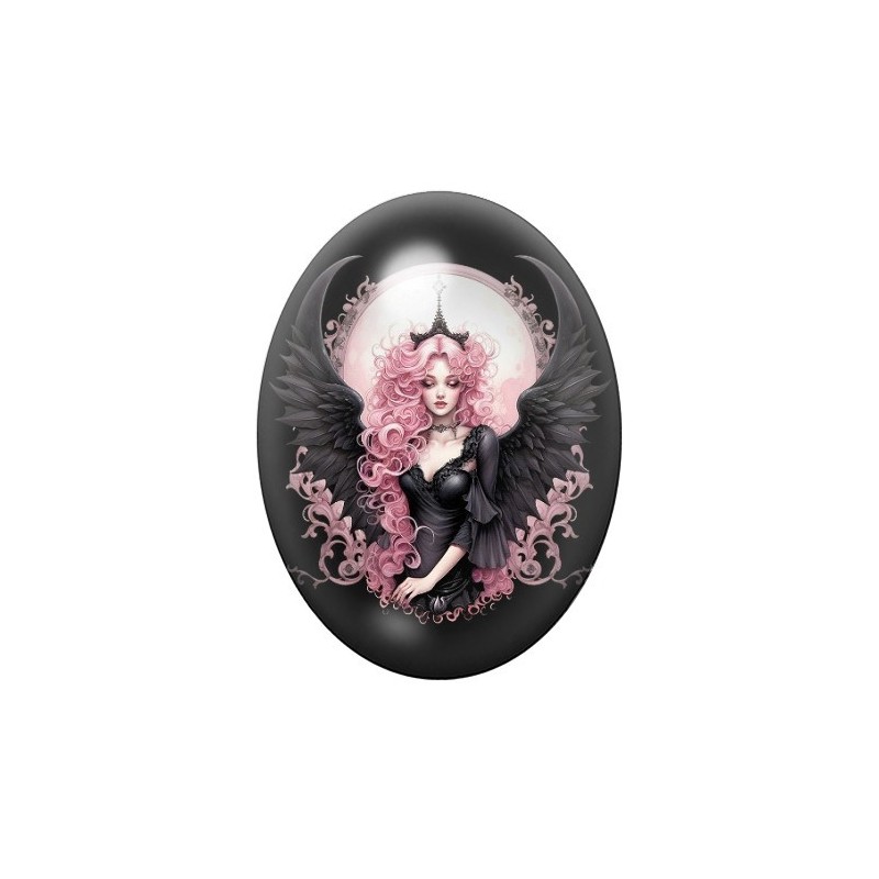 Cabochon en Verre Illustré Femme Ange Gothique 13x18, 18x25 ou 30x40mm