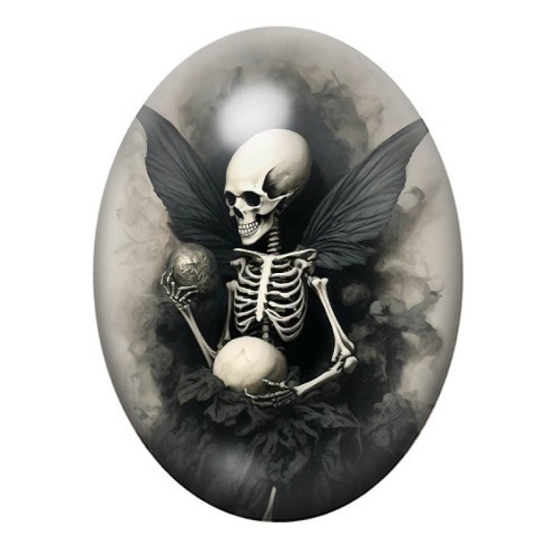 Cabochon en Verre Illustré Squelette Papillon Gothique 13x18, 18x25 ou 30x40mm