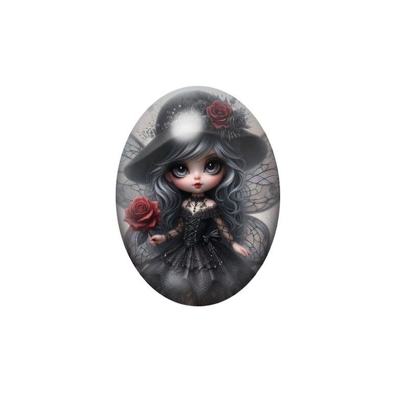 Cabochon en Verre Illustré Fée Gothique 13x18, 18x25 ou 30x40mm