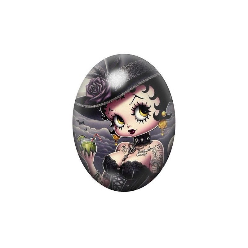 Cabochon en Verre Illustré Betty Boop Gothique 13x18, 18x25 ou 30x40mm