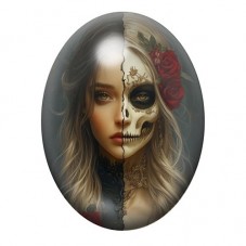 Cabochon en Verre Illustré Femme Calavera Gothique 13x18, 18x25 ou 30x40mm  pour la Création de Bijoux Fantaisie - DIY