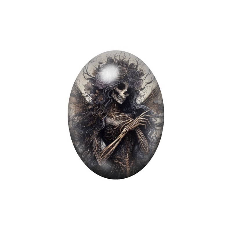 Cabochon en Verre Illustré Squelette Fée Gothique 13x18, 18x25 ou 30x40mm