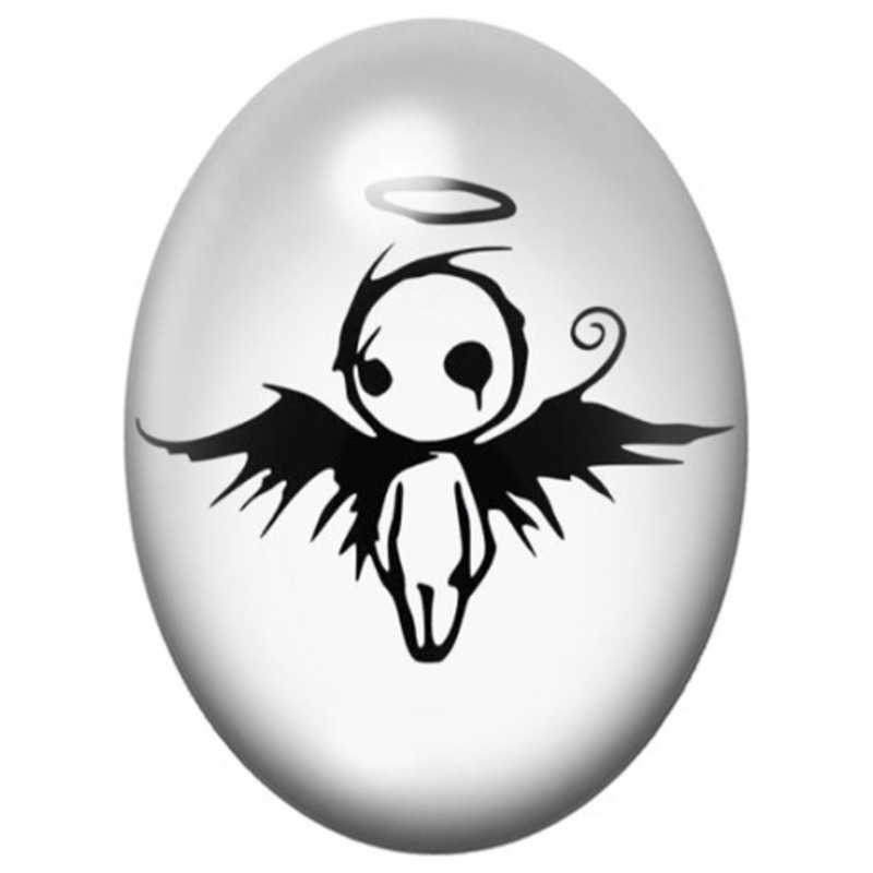 Cabochon en Verre Illustré Petit Ange Sombre aux Ailes Noires 13x18, 18x25 ou 30x40mm