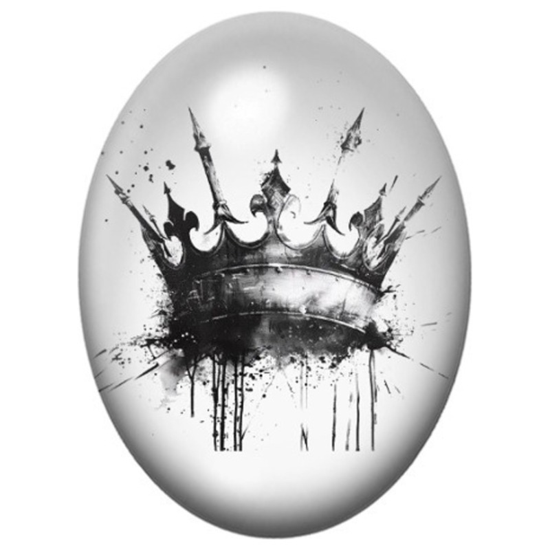 Cabochon en Verre Illustré Couronne Noire aux Coulures d’Encre 13x18, 18x25 ou 30x40mm