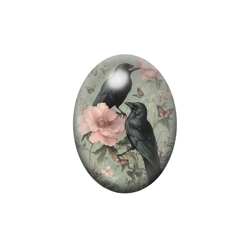 Cabochon en Verre Illustré Corbeaux Gothique 13x18, 18x25 ou 30x40mm