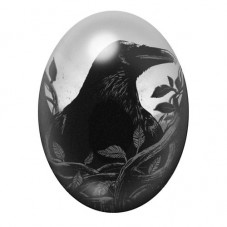 Cabochon en Verre Illustré Corbeau Noir dans les Feuillages 13x18, 18x25 ou 30x40mm pour la création de bijoux fantaisie - DIY