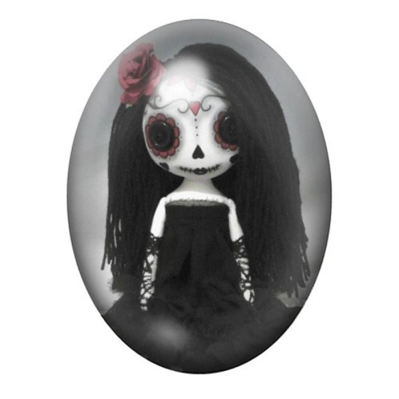 Cabochon en Verre Illustré Poupée Calavera Gothique 13x18, 18x25 ou 30x40mm