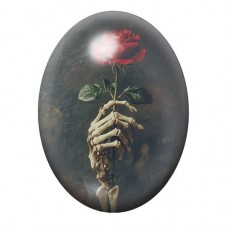Cabochon en Verre Illustré Main Squelette Rose Fleur Gothique 13x18, 18x25 ou 30x40mm  pour la Création de Bijoux Fantaisie - DI