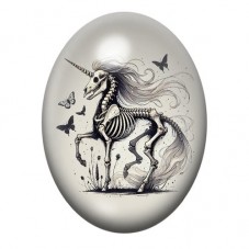 Cabochon en Verre Illustré Licorne Squelette aux Papillons 13x18, 18x25 ou 30x40mm pour la création de bijoux fantaisie - DIY
