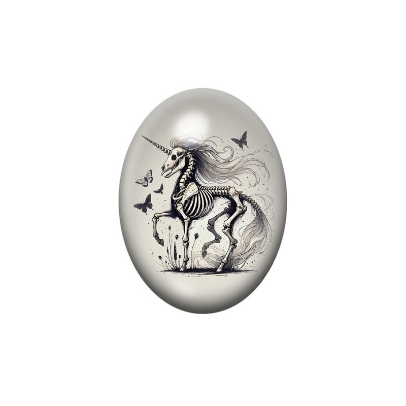 Cabochon en Verre Illustré Licorne Squelette Gothique 13x18, 18x25 ou 30x40mm
