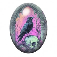 Cabochon en Verre Illustré Corbeau Crâne Gothique 13x18, 18x25 ou 30x40mm  pour la Création de Bijoux Fantaisie - DIY