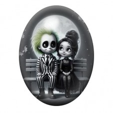 Cabochon en Verre Illustré Couple Gothique aux Rayures Noires et Blanches 13x18, 18x25 ou 30x40mm pour la création de bijoux fan