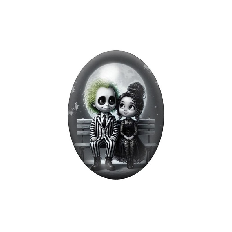 Cabochon en Verre Illustré Beetlejuice Gothique 13x18, 18x25 ou 30x40mm