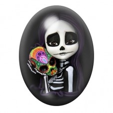 Cabochon en Verre Illustré Jeune Fille Calavera Gothique 13x18, 18x25 ou 30x40mm  pour la Création de Bijoux Fantaisie - DIY