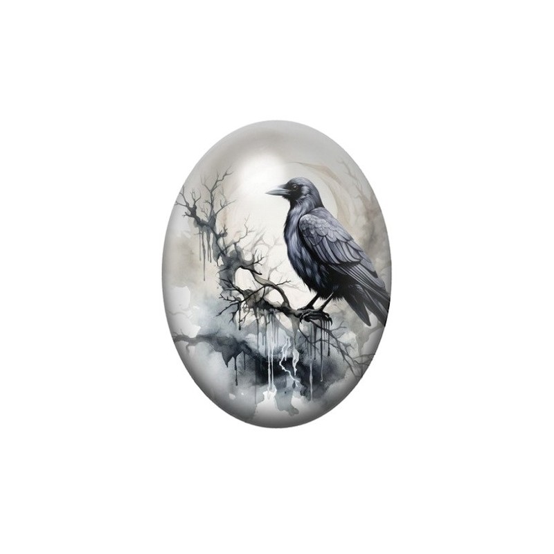 Cabochon en Verre Illustré Corbeau Gothique 13x18, 18x25 ou 30x40mm