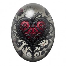 Cabochon en Verre Illustré Cœur Gothique Rouge aux Arabesques 13x18, 18x25 ou 30x40mm pour la création de bijoux fantaisie - DIY