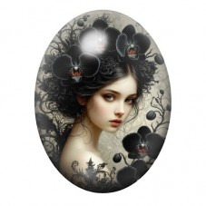 Cabochon en Verre Illustré Femme Gothique 13x18, 18x25 ou 30x40mm  pour la Création de Bijoux Fantaisie - DIY