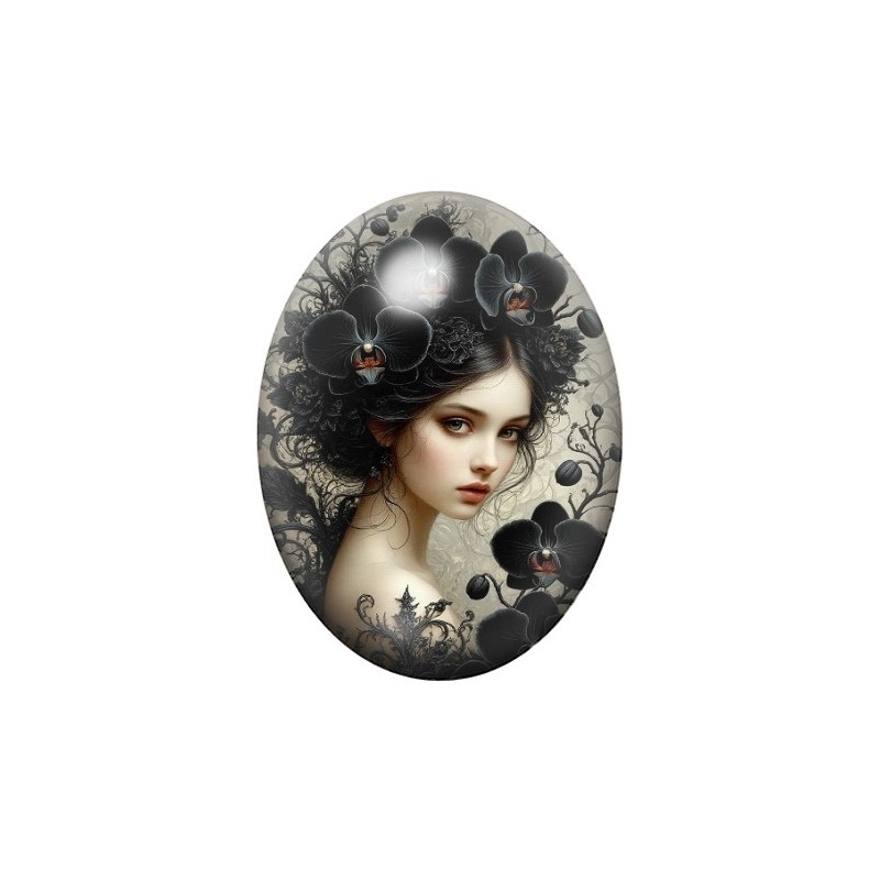 Cabochon en Verre Illustré Femme Gothique 13x18, 18x25 ou 30x40mm