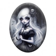 Cabochon en Verre Illustré Jeune Fille Gothique 13x18, 18x25 ou 30x40mm  pour la Création de Bijoux Fantaisie - DIY