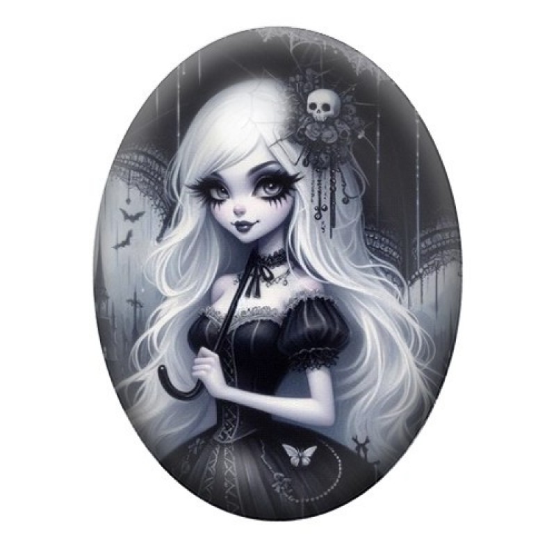Cabochon en Verre Illustré Jeune Fille Gothique 13x18, 18x25 ou 30x40mm
