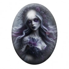 Cabochon en Verre Illustré Femme Fleurs Gothique 13x18, 18x25 ou 30x40mm  pour la Création de Bijoux Fantaisie - DIY