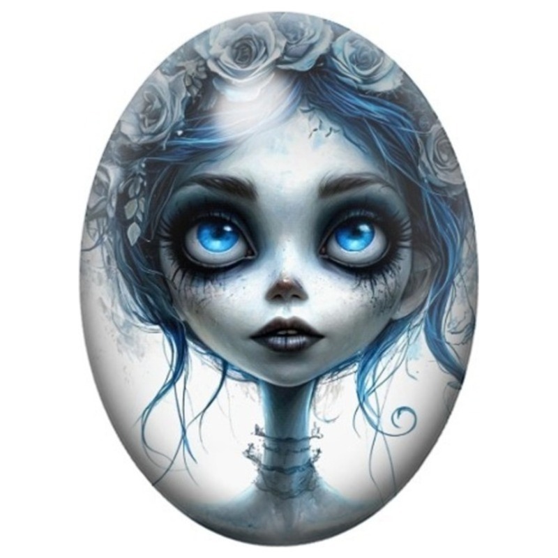 Cabochon en Verre Illustré Femme Gothique aux Yeux Bleus 13x18, 18x25 ou 30x40mm