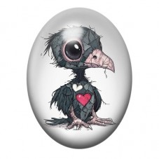 Cabochon en Verre Illustré Corbeau Coeur Gothique 13x18, 18x25 ou 30x40mm  pour la Création de Bijoux Fantaisie - DIY