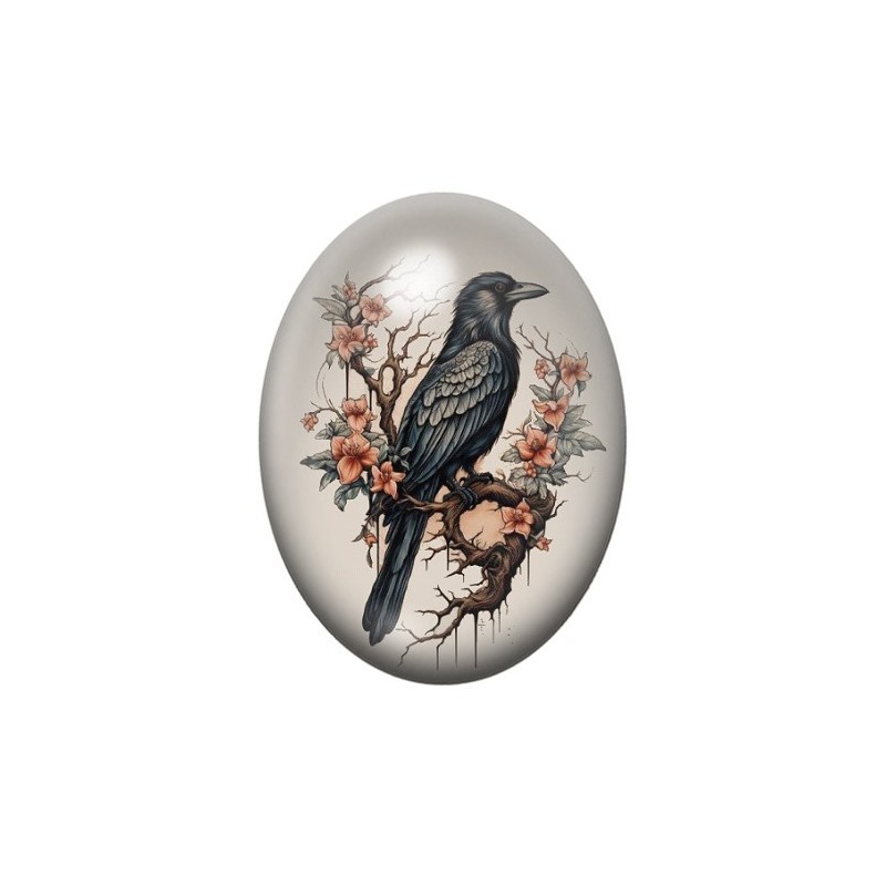 Cabochon en Verre Illustré Corbeau Gothique 13x18, 18x25 ou 30x40mm