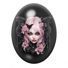Cabochon en Verre Illustré Femme Papillon Gothique 13x18, 18x25 ou 30x40mm  pour la Création de Bijoux Fantaisie - DIY