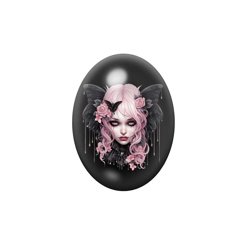 Cabochon en Verre Illustré Femme Papillon Gothique 13x18, 18x25 ou 30x40mm