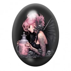 Cabochon en Verre Illustré Femme Tatouée Préparant une Potion Rose 13x18, 18x25 ou 30x40mm pour la création de bijoux fantaisie 