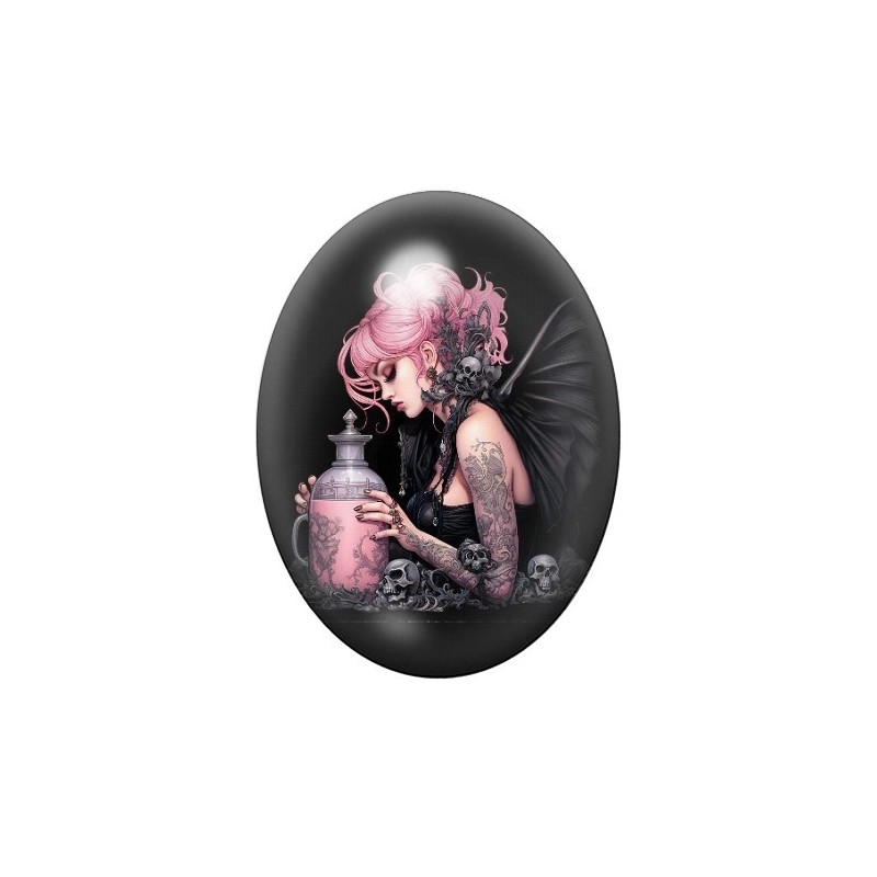 Cabochon en Verre Illustré Femme Tatouée Gothique 13x18, 18x25 ou 30x40mm