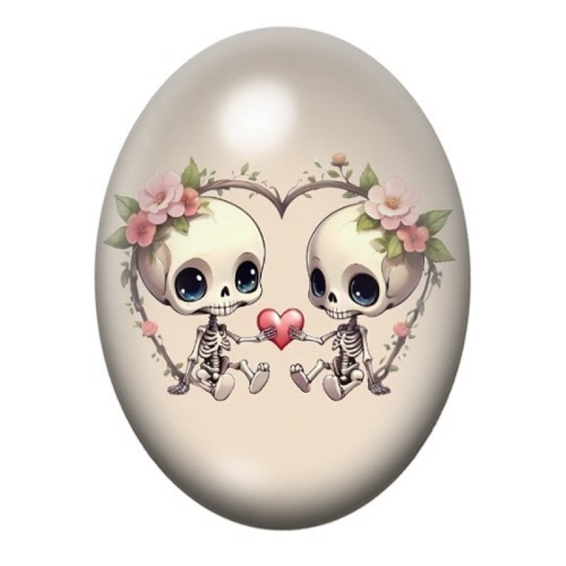 Cabochon en Verre Illustré Squelettes Amoureux  Gothique 13x18, 18x25 ou 30x40mm