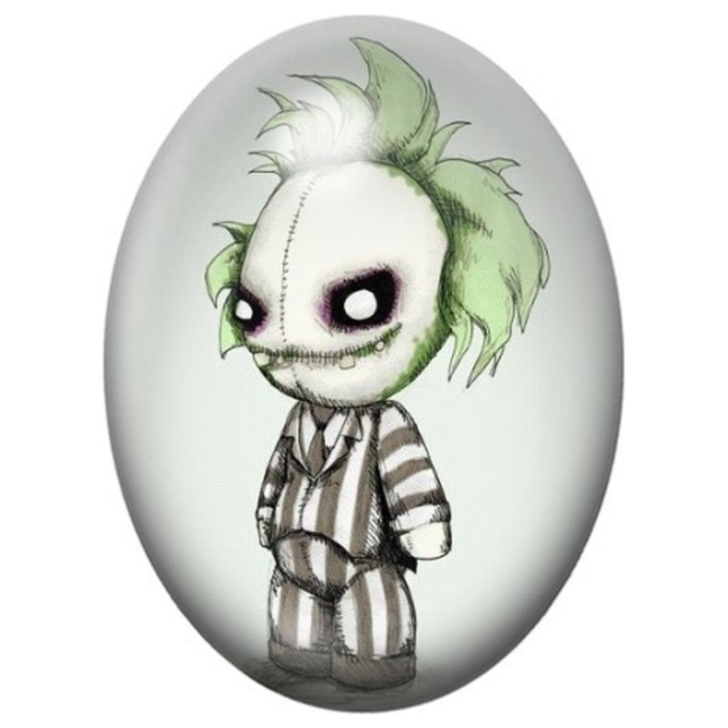 Cabochon en Verre Illustré Petit Beetlejuice aux Cheveux Verts 13x18, 18x25 ou 30x40mm