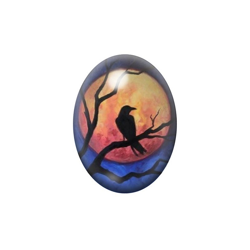 Cabochon en Verre Illustré Corbeau Gothique 13x18, 18x25 ou 30x40mm