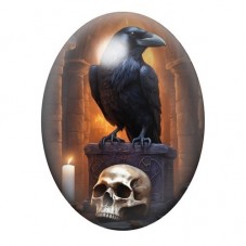 Cabochon en Verre Illustré Corbeau Crâne Gothique 13x18, 18x25 ou 30x40mm  pour la Création de Bijoux Fantaisie - DIY