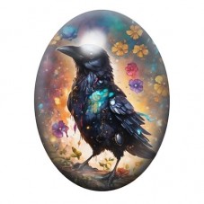Cabochon en Verre Illustré Corbeaux Fleurs Gothique 13x18, 18x25 ou 30x40mm  pour la Création de Bijoux Fantaisie - DIY