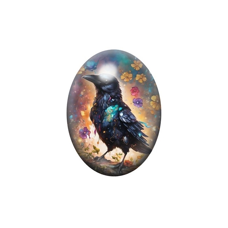 Cabochon en Verre Illustré Corbeaux Fleurs Gothique 13x18, 18x25 ou 30x40mm