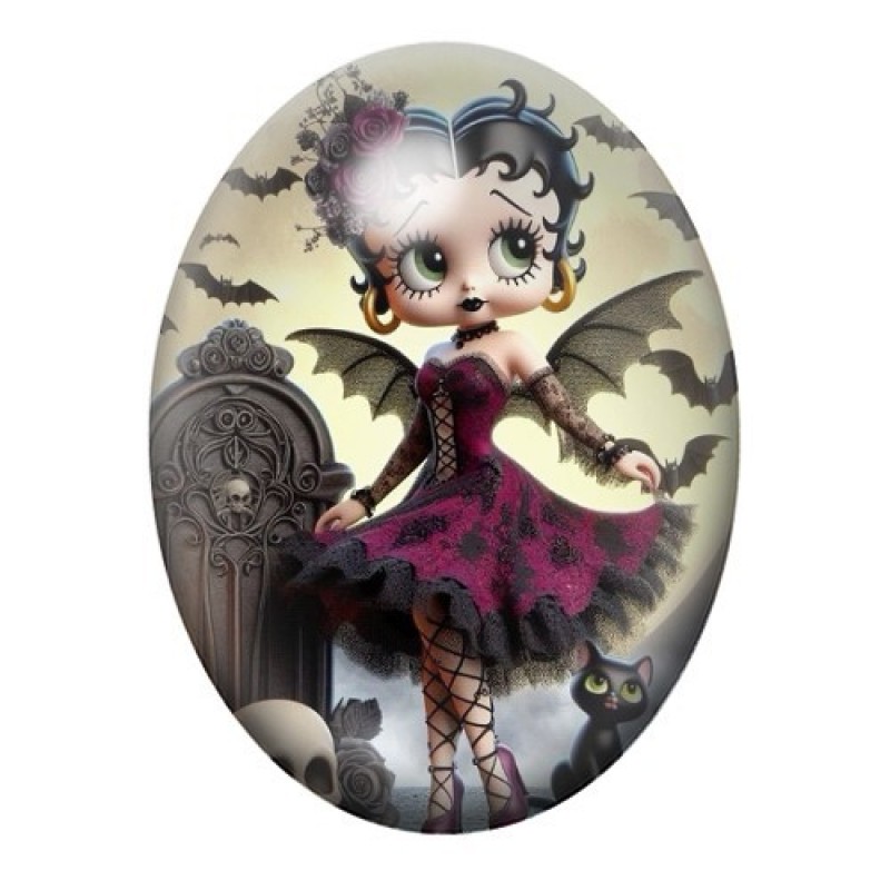 Cabochon en Verre Illustré Betty Boop Gothique 13x18, 18x25 ou 30x40mm