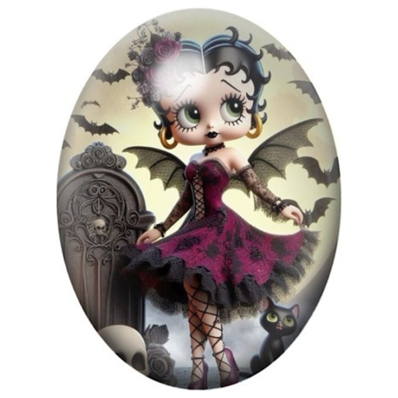 Cabochon en Verre Illustré Pin-Up Vampire aux Ailes de Chauve-Souris 13x18, 18x25 ou 30x40mm