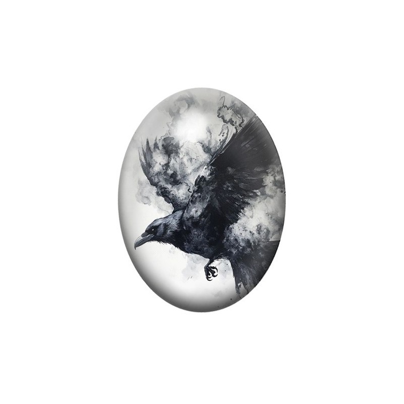 Cabochon en Verre Illustré Corbeau Gothique 13x18, 18x25 ou 30x40mm