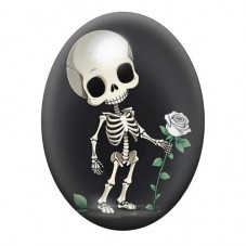 Cabochon en Verre Illustré Squelette Rose Blanche Gothique 13x18, 18x25 ou 30x40mm  pour la Création de Bijoux Fantaisie - DIY
