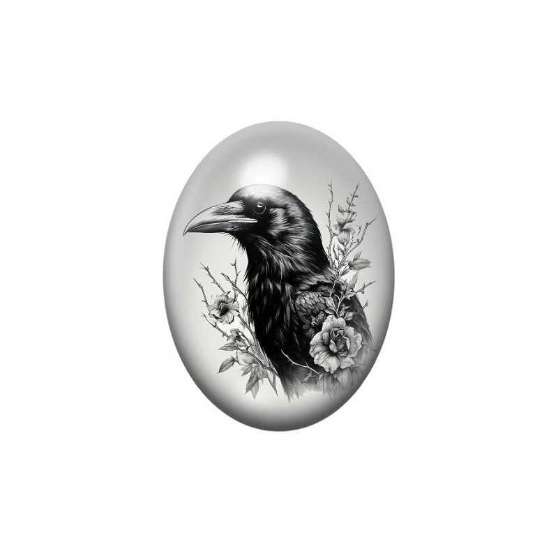 Cabochon en Verre Illustré Corbeau Gothique 13x18, 18x25 ou 30x40mm