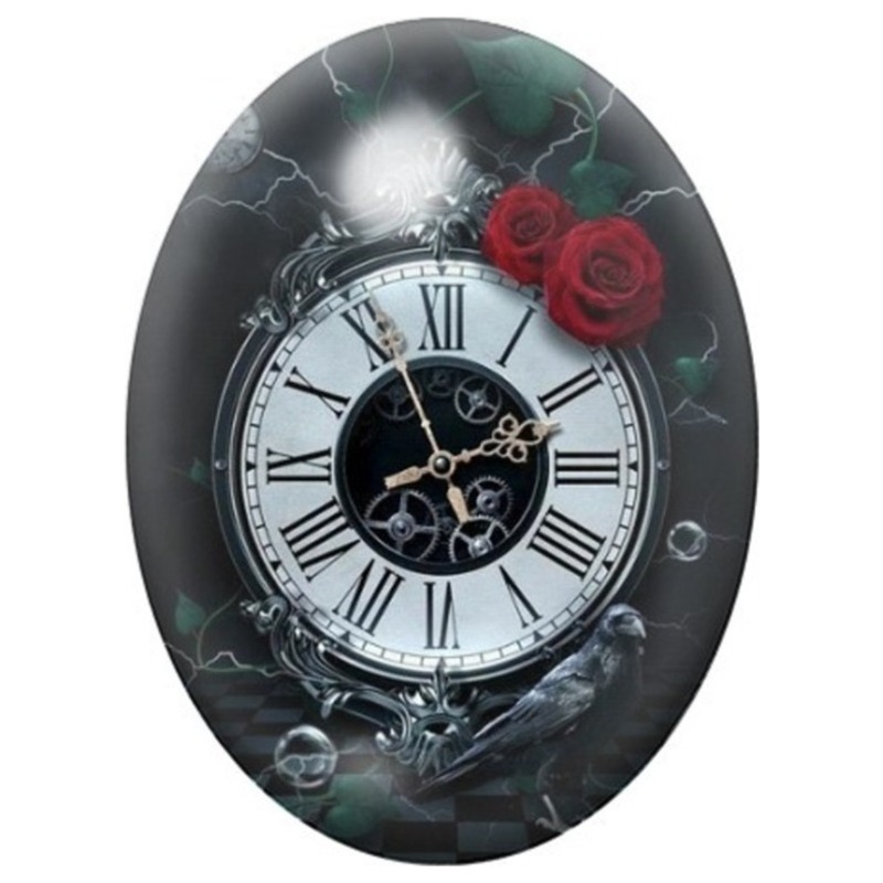 Cabochon en Verre Illustré Horloge Gothique à la Rose Rouge 13x18, 18x25 ou 30x40mm