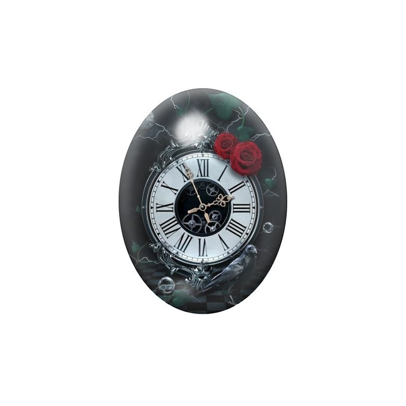 Cabochon en Verre Illustré Horloge Roses Gothique 13x18, 18x25 ou 30x40mm