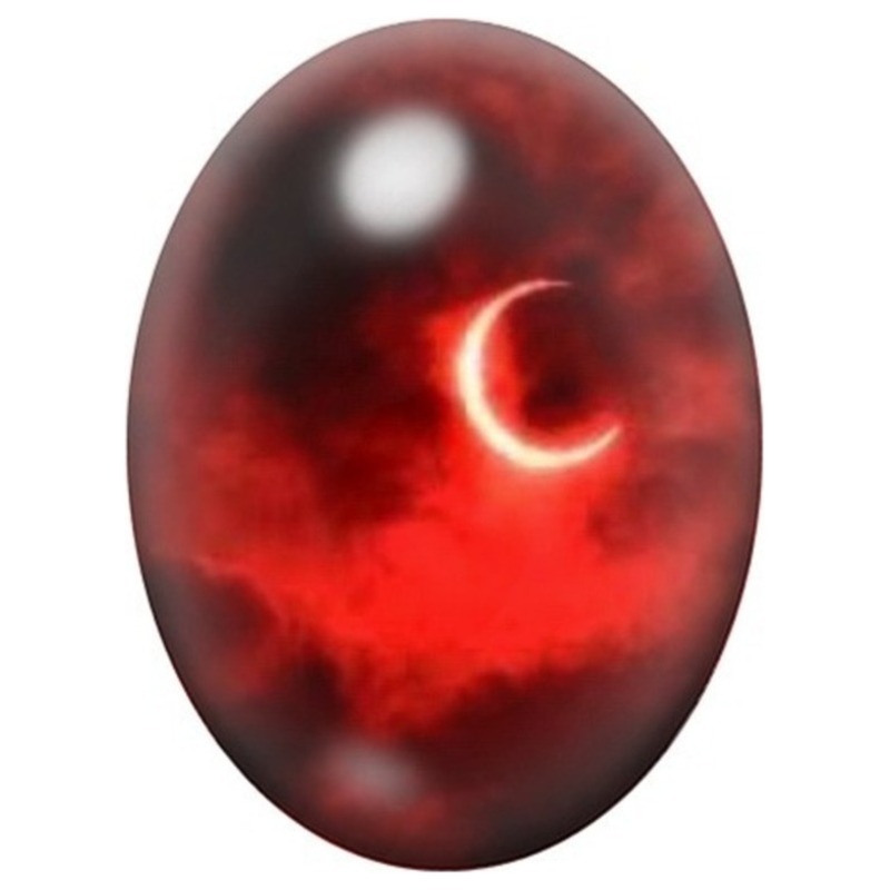 Cabochon en Verre Illustré Croissant de Lune Rouge dans les Nuages 13x18, 18x25 ou 30x40mm