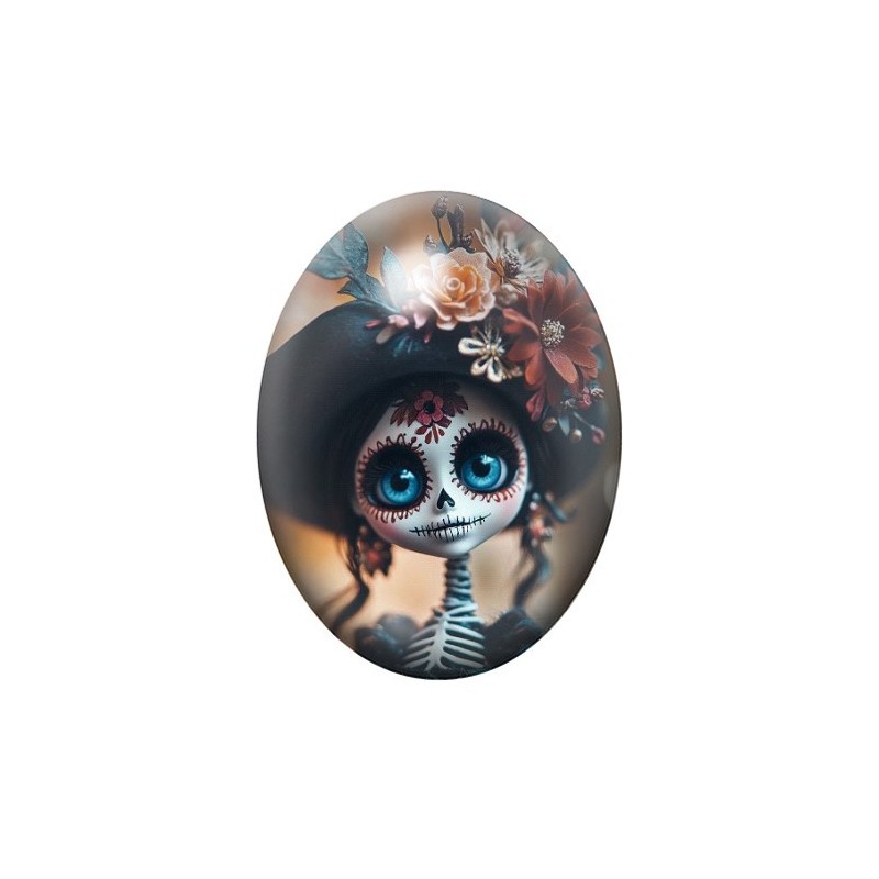 Cabochon en Verre Illustré Blythe Calavera Gothique 13x18, 18x25 ou 30x40mm